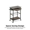Multipurpose kitchen cart, wine rack and pantry, stainless steel and black metal, brown