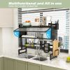 Dish drying rack, 2-tier dish rack with lid, suitable for the kitchen (black, medium length 33.46)