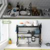 Dish drying rack, 2-tier dish rack with lid, suitable for the kitchen (black, medium length 33.46)