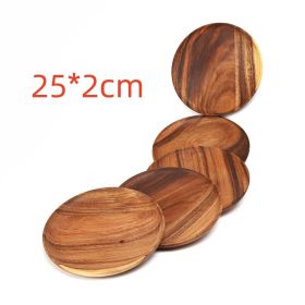 A Variety Of Acacia Solid Wood Round Dishes Unpainted Wooden Dishes (Option: Raw Wood Color-25x2cm)