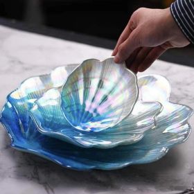 Glass Creative Colorful Glass Shell Dial Household Marine Fruit Plate Ornaments Jewelry Wholesale Multi-purpose Tray (Option: Sky Blue Ocean Baker-Medium)