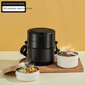 304 Stainless Steel Vacuum Thermal Lunch Box (Option: Black-1500 Ml)