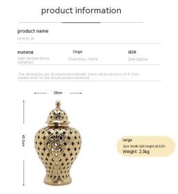 Retro Ceramic Golden Hollow Temple Home Living Room Office Furnishings (Option: Gold-Large 26x26x45.5cm)