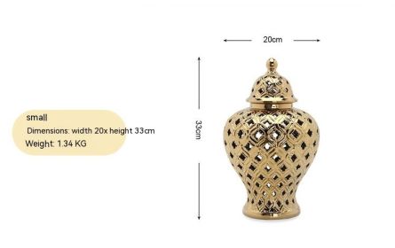 Retro Ceramic Golden Hollow Temple Home Living Room Office Furnishings (Option: Gold-Small Size 20 X20x33cm)