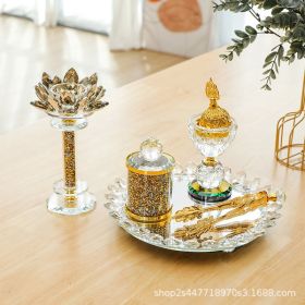 Exclusive For Cross-border Light Diamond Lotus Incense Burner Suit Arabic Incense Burner Round Incense Burner Four-piece Set (Color: Gold)