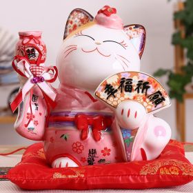 Ceramic Lucky Cat Japanese Cute Piggy Bank Decoration (Option: Red Five Inch)