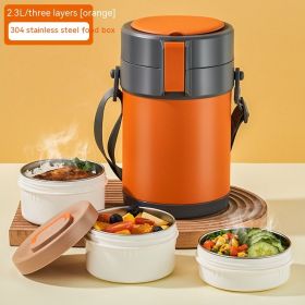 304 Stainless Steel Vacuum Thermal Lunch Box (Option: Orange-2300ML)