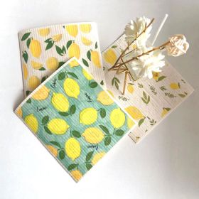 Household Wood Pulp Cotton Cleaning Cloth And Dishwashing (Option: Lemon Elegant 3 Pieces-19x17x0.2cm)