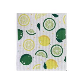 Household Wood Pulp Cotton Cleaning Cloth And Dishwashing (Option: Green Lemon-19x17x0.2cm)