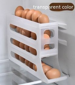 Refrigerator 4-Layer Automatic Egg Roller Sliding Egg Tray Refrigerator Side Door Large Capacity Holder Egg Storage Box Kitchen Gadgets (Option: Transparent)