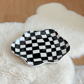 Chessboard Lattice Ceramic Plate Storage Tray Decoration Dessert Plate (Color: BLACK)