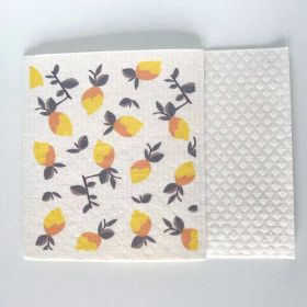 Household Wood Pulp Cotton Cleaning Cloth And Dishwashing (Option: Lemon-19x17x0.2cm)
