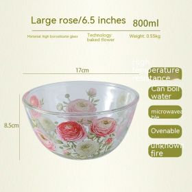 Household High Temperature Resistant Pattern Glass Bowl (Option: Rose-L)