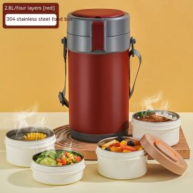 304 Stainless Steel Vacuum Thermal Lunch Box (Option: Red-2800ML)