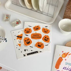 Household Wood Pulp Cotton Cleaning Cloth And Dishwashing (Option: Halloween Theme 3 Pieces-19x17x0.2cm)