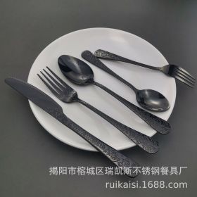 Stainless Steel Tableware Western Knives Dessert Spoon Fork Five-piece Set (Option: Black Five Pieces)