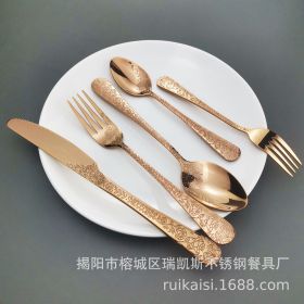Stainless Steel Tableware Western Knives Dessert Spoon Fork Five-piece Set (Option: Five Pieces Of Rose)