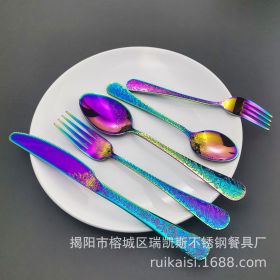 Stainless Steel Tableware Western Knives Dessert Spoon Fork Five-piece Set (Option: Color Five Pieces)