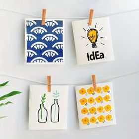 Household Wood Pulp Cotton Cleaning Cloth And Dishwashing (Option: Sunshine Life 4 Pieces-19x17x0.2cm)
