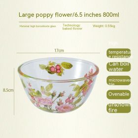Household High Temperature Resistant Pattern Glass Bowl (Option: Poppies-L)