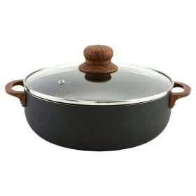6.9QT Black Stone Aluminum Nonstick Caldero (Dutch Oven) with Wood Look Handles & Knob (Color: BLACK)