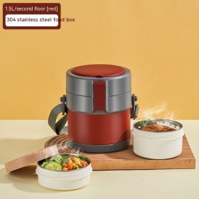 304 Stainless Steel Vacuum Thermal Lunch Box (Option: Red-1500 Ml)