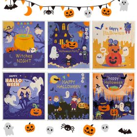 Household Wood Pulp Cotton Cleaning Cloth And Dishwashing (Option: Halloween Theme 6 Pieces-19x17x0.2cm)